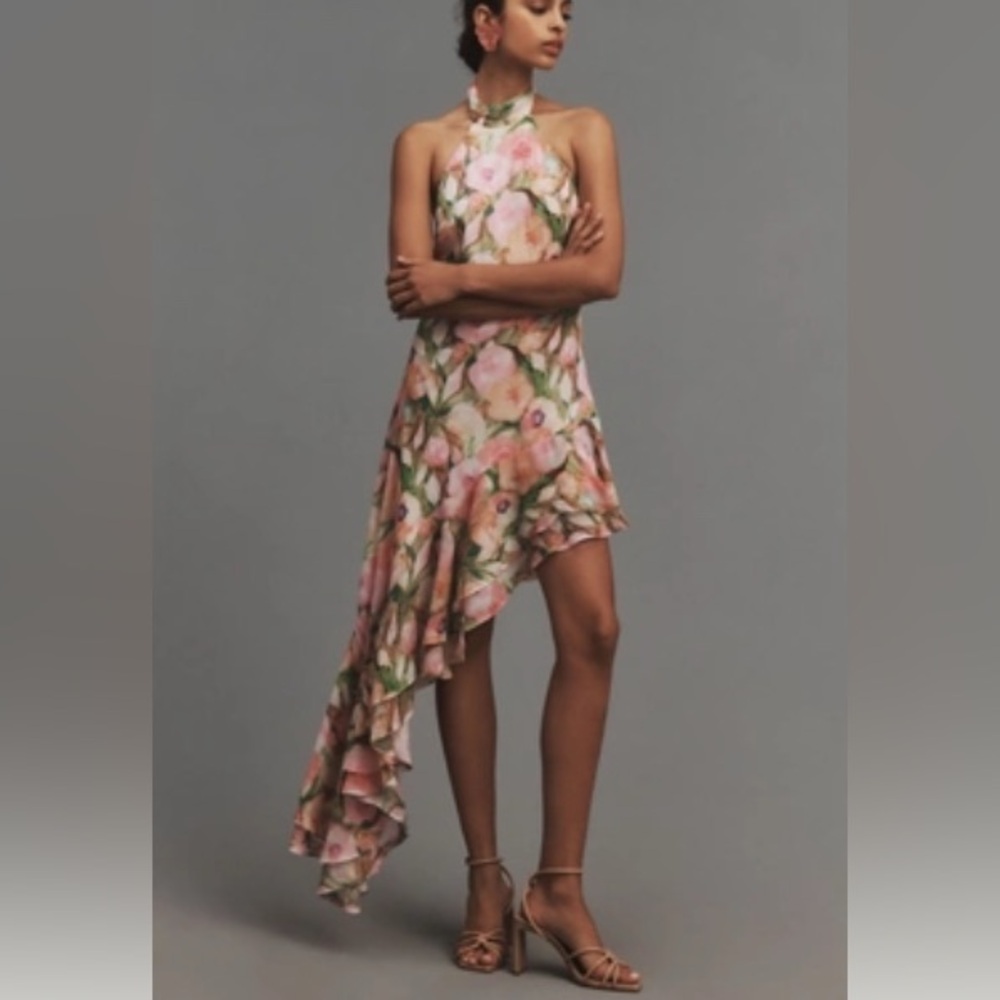 Astr Pink and cream/multicolor Asymmetrical Halter Sundress